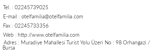 Hotel Familia telefon numaralar, faks, e-mail, posta adresi ve iletiim bilgileri